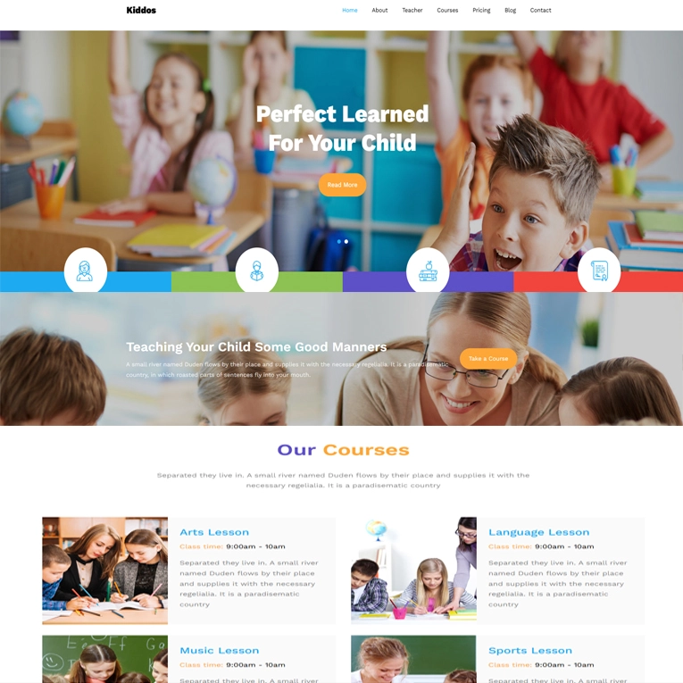 قالب تصميم موقع ويب لمدرسة جميل وسريع Kiddos